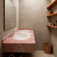 Vasque de salle de bain moderne en marbre rose avec double trou et lavabo en pierre de marbre