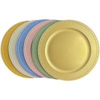 Assiettes de présentation rondes en plastique PP écologique de 13 pouces, motifs floraux or/vert/bleu/rose, pour mariages et réceptions (vente en gros)