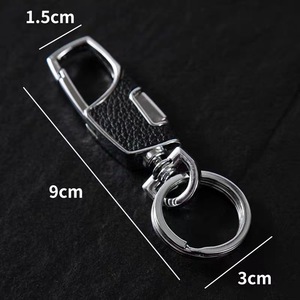 <b>Car</b> Keychain Genuine Leather Zinc Alloy 9cm Double <b>Ring</b> <b>Key</b> Pendant Creative Black <b>Key</b> Accessories - Product Image 1