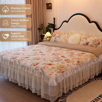 Ensemble de literie en coton premium à volants en mousseline de soie à motifs floraux français pour chambre à coucher