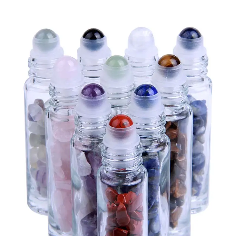 5ml 10ml Essential Oil crystal Gemstone Roller perfume bottles with colorful quartz roller balls