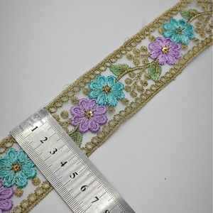 Accesorios de Estilo Étnico, Cinta de Flores Pequeñas de 4.5cm, Encaje con Hilo Dorado, Base de Tela Ecológica, Código de Barras, Ropa DIY, Disponible en Stock - Product Image 5