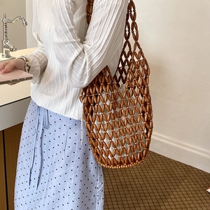 Sac fourre-tout ajouré en perles de bois tissées à la main de Thaïlande pour les voyages <span class=keywords><strong>et</strong></span> les sorties, sac à bandoulière perlé fait main du <span class=keywords><strong>Vietnam</strong></span> pour femme - Product Image 3