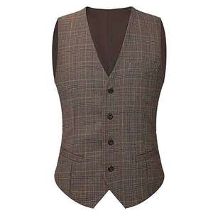 Traje de 3 Piezas a Cuadros de Tela Tejida Marrón, Corte Slim Fit, Mezcla de Lana Premium, Traje a Cuadros para <span class=keywords><strong>Hombre</strong></span>, Blazer - Product Image 4