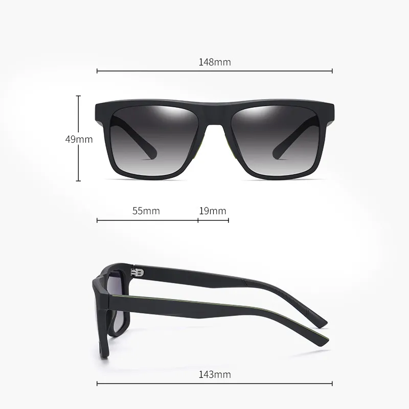 Kenbo TR90 siêu nhẹ phân cực kính mặt trời không trượt cao su mũi khung vuông khung Kính mát unisex Eyewear.