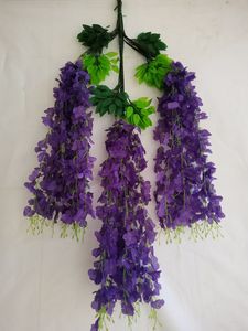 Ghirlanda di vite di seta folta fiori artificiali che appendono <span class=keywords><strong>glicine</strong></span> viola per il giardino di nozze decorazione della parete verde all'aperto - Product Image 4
