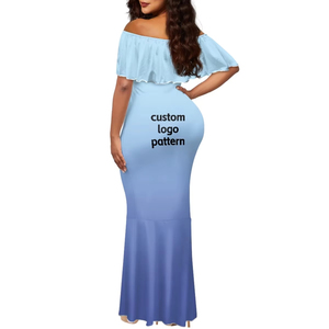 Vestido de Sirena <span class=keywords><strong>Hafa</strong></span> Adai Guam con Estampado Floral Polinesio Azul, Vestido de Noche con Hombros Descubiertos - Product Image 6