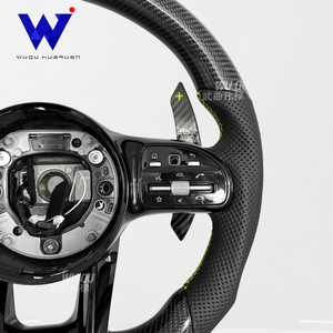 Volant personnalisé en fibre de carbone noire avec étiquette verte, adapté aux Mercedes Benz C <span class=keywords><strong>GLC</strong></span> E S CLS AMG, amélioration de l'intérieur. - Product Image 5