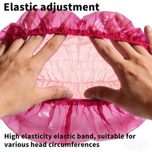 100 unidades/set Gorros de Ducha Desechables de Plástico Impermeables Rosados para Spa, Salón, Hotel, Tinte de Cabello, Gorro Elástico para Mujer, Baño - Product Image 4