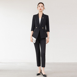 Women's Light Blue Suit <b>Set</b> Three Quarter Sleeve Anti-Wrinkle <b>Office</b> Lady Spring Formal Wear - Product Image 2
