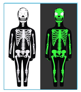Disfraz de esqueleto que brilla en la oscuridad para niños, mono de huesos de Halloween aterrador con guantes y capucha para niños y niñas - Product Image 4
