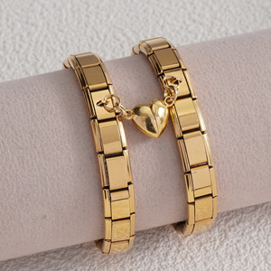 Popular Pulsera de Abalorios Italianos con Corazón Magnético Luminoso que Brilla en la Oscuridad, Acero Inoxidable Oro y Plata - Product Image 3