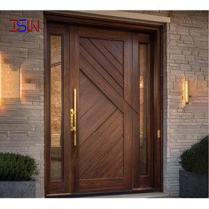 Porte d'entrée manuelle en bois massif de style américain moderne avec isolation thermique, finition noir mat pour projets de villas - Product Image 1