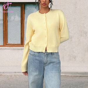 Cárdigan de Punto de Manga Larga, Color Sólido, Cierre de un Solo Botón, Estilo Casual y Dulce para <span class=keywords><strong>Mujer</strong></span>, con Logotipo Bordado Personalizado de Loveda Wholesale - Product Image 4