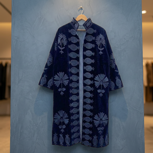Kimono Elegante de Terciopelo Bordado con Flores para Mujer, Cuello Alto, Manga Larga, Ecológico, de Algodón Cálido - Product Image 4