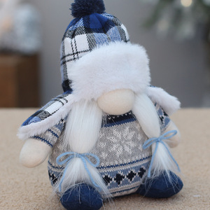 Poupée nain tricotée de Noël, bleue, à longue barbe, ornement décoratif pour la décoration de la maison pendant les fêtes - Product Image 3