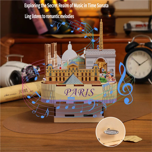 Boîte à musique en bois romantique de Paris avec puzzle 3D DIY à assembler, décor de collection, jouet éducatif, cadeau. - Product Image 2