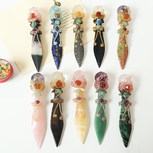 En gros, Baguette de guérison magique en cristal naturel, faite à la main et enroulée de fil, pour les chakras, ornement de sorcière - Product Image 1