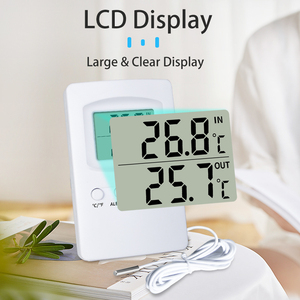 Grand écran LCD numérique, thermomètre d'alarme intérieur/extérieur <span class=keywords><strong>avec</strong></span> <span class=keywords><strong>fil</strong></span> externe et fonction de mémoire des températures maximales et minimales, couleur blanche - Product Image 6