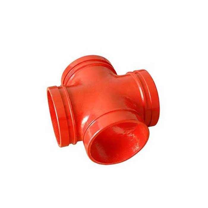 FM Approved Ductile Cast Iron Grooved Fittings Straight Cross 4'' Short Radius