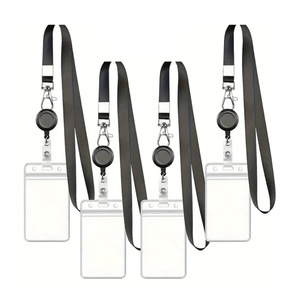 Cross-border webbing lanyard with retractable round easy-pull buckle, double-sided transparent waterproof <b>ID</b> card <b>holder</b> set - Product Image 1