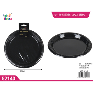 Ensemble de 10 assiettes rondes en plastique noir de 9 pouces pour fêtes et événements Vaisselle et décorations - Product Image 1
