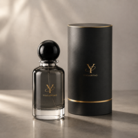 Flacon de parfum de luxe en verre noir avec logo personnalisé, flacon de parfum vide avec bouchon rond, boîte cadeau, emballage en gros