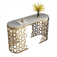 Table console d'entrée multifonctionnelle en acier inoxydable et marbre, style nordique post-moderne, mobilier de maison de luxe léger