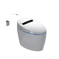 WC intelligent monobloc de luxe en céramique, à fixation au sol, avec chasse d'eau cyclonique, télécommande incluse et fonction chauffante