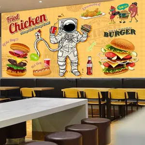 3D美式油炸串汉堡快餐店装饰壁画壁纸