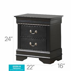 Black Nightstand With Two <b>Drawers</b> <b>For</b> Bedroom <b>Storage</b> - Product Image 3