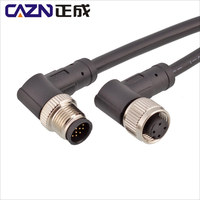 Conector Circular Estándar M12 Impermeable, Macho y Hembra, 8 Pines, Código A, PVC PUR, Cable de 10 Metros, 24 AWG, Color Negro