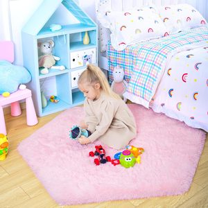 Alfombra Hexagonal Rosa para Tienda de Princesas, Alfombra Suave y Peluda para Habitación Infantil, 4x4.6 Pies, Alfombra de Peluche para Niñas - Product Image 6