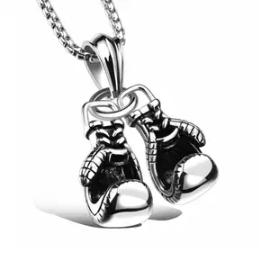 Retro Boxing Gloves Alloy Engraved Characters Domineering Fashion Punk Pendant Necklace