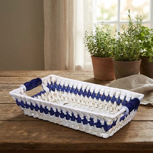 Handmade Green Woven Storage <b>Basket</b> <b>Tray</b> Rectangular Fruit <b>Basket</b> with Handles for Neatening and Organization - Product Image 1