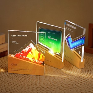 Trofeo Creativo Luminoso in Acrilico e Legno Massello Personalizzato, Targa Commemorativa di Alta Qualità per Premiazioni Annuali e Riconoscimenti al Personale - Product Image 1