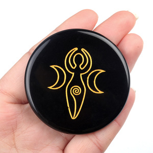 Disques d'obsidienne en cristal naturel les plus vendus sculptés à la main divers styles <span class=keywords><strong>de</strong></span> motifs bricolage ornements d'artisanat en pierre semi-précieuse - Product Image 6