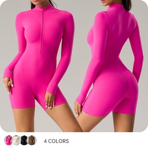 Combinaison une pièce à manches longues avec fermeture éclair, style européen et américain, avec soutien intégré pour rehausser les fesses, fitness - Product Image 3