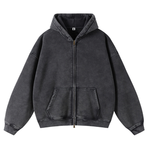 TN Aceptar Personalizar Invierno Hombres Cajas de peso pesado Tamaño Retro Esencia | Sudadera con capucha lavada de gran tamaño con cremallera - Product Image 2