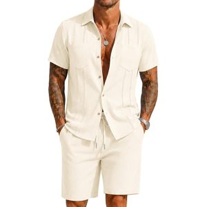 Conjunto de 2 Piezas para Hombre FOXA, Ropa de Playa de Verano de Algodón, Camisas y Pantalones Cortos Casuales para Vacaciones, Tejido Transpirable - Product Image 1