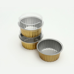 ภาชนะอลูมิเนียมฟอยล์กลมแบบใช้แล้วทิ้ง125มล. ถาดทำเค้กพร้อมฝาปิดชุดอบจานและกระทะสำหรับอบ - Product Image 1