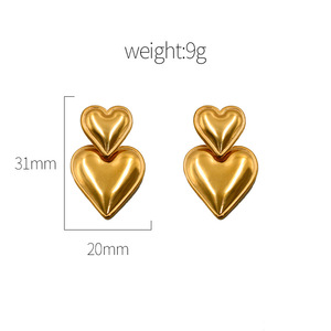Heart Shape Geometric Stud Earrings Gold Zinc Alloy Unisex Fashion Jewelry Gift - Product Image 4