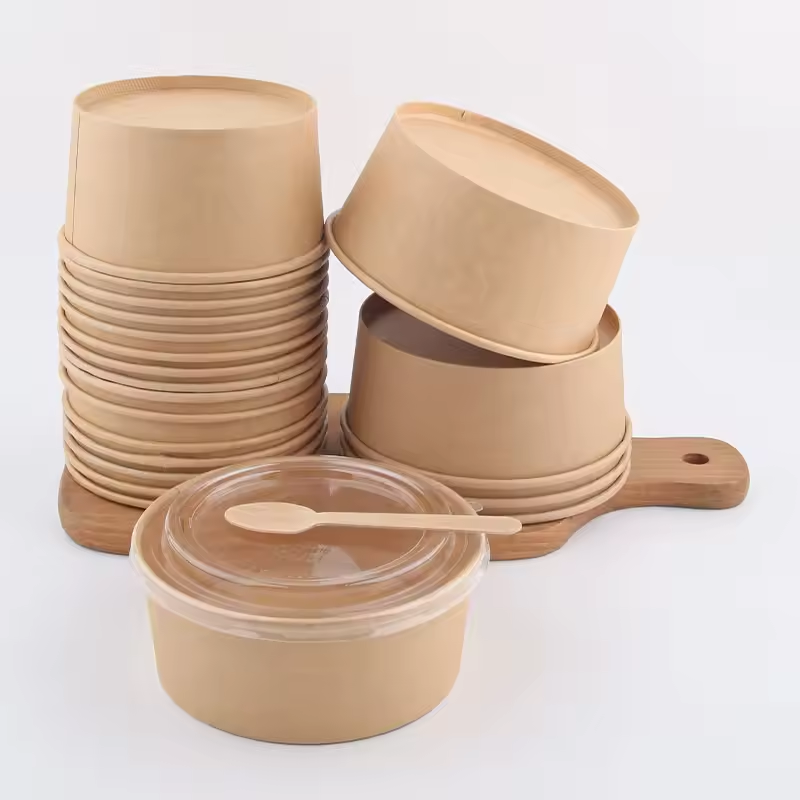 Wholesale Eco Friendly Disposable Party Use Food Grade Custom Kraft Paper Lunch Bento Bowl With Waterproof & Oil Proof Features