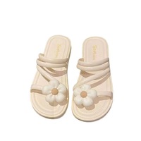 Sandales compensées à fleurs marguerites pour femme, mules d'été antidérapantes à bout ouvert, sandales décontractées à enfiler pour la plage et l'extérieur