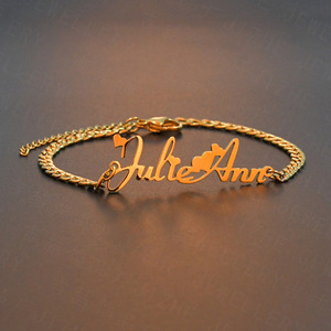 Vòng tay/vòng chân khắc tên tùy chỉnh, làm thủ công, bằng thép không gỉ, màu vàng/bạc/vàng hồng - Product Image 6