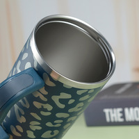 Gobelets isothermes en acier inoxydable à double paroi gravés au laser avec motif léopard personnalisé, 40 oz, avec poignée, couvercle et paille
