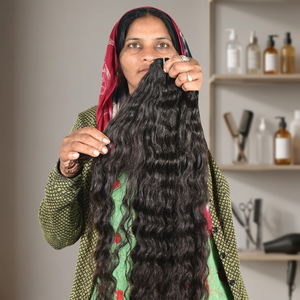 Paquetes naturales indios Vendedores sin procesar Máquina cruda Doble trama Virgen Cutícula Alineada Color negro Extensiones de cabello humano ondulado - Product Image 1
