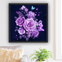 Peinture Diamant DIY Rose Point de Croix Fleurs Violettes 5D AB Toile Diamant Art Paysage Décoration Murale