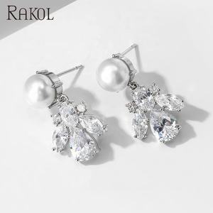 Lacole EP2565 Marquis Shape Water Drop Cubic Zirconia Pearl Stud Earrings Women's Jewelry - Product Image 5