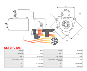 Arrancador automático de buena calidad ESTENG108 12V 2KW para DEUTZ <span class=keywords><strong>DITER</strong></span> 906 Eng.15KS Motor de arranque 36000100 11131199 AZE2641 IS1062 109077 - Product Image 6